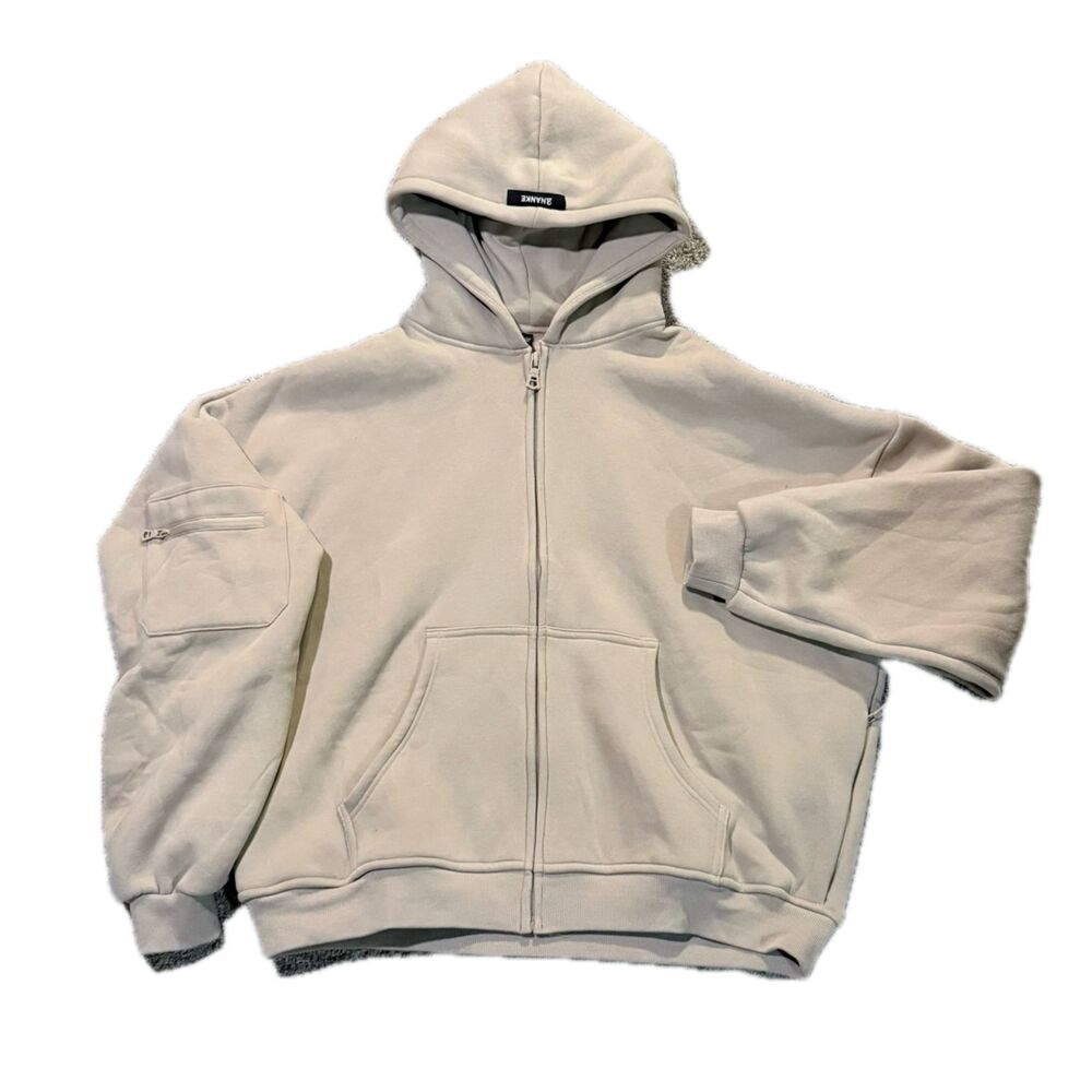 ANANKE Airplane Mode Travel Hoodie Beige Tan M Sleep Mask Tech Fleece Zip Up
